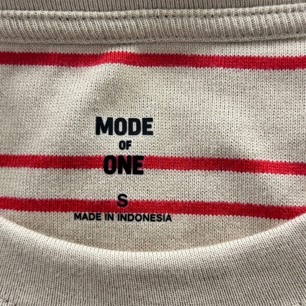 Mode‎ Of One Mens Striped Long Sleeve Tee Cinnamon Brulee Tan Red Small NWT - Picture 7 of 13